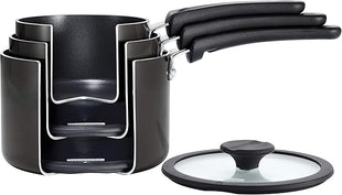 Tramontina Aluminum Non Stick 6-Piece Nesting Sauce Pan Set with Lids - Gray, Kitchen Nonstick Cookware Set, Dishwasher and Oven Safe