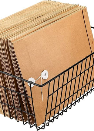 Slideep Farmhouse Large Wire Organizer Storage Bins Freezer Food Storage Basket for Kitchen Cabinets, Office, Bathroom, Pantry Organization Storage Bins Rack with Handles, 2 Pack, Black