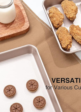 HONGBAKE Toaster Oven Pan Nonstick Set of 2, Premium 1/8 Sheet Pan for Baking, Small Cookie Sheet Tray, Dishwasher Safe and Heavy Duty - Rose Gold