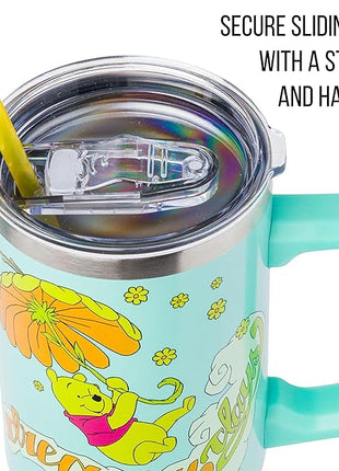Silver Buffalo Disney Winnie the Pooh “Dreamy Days” Retro Art Stainless Steel Tumbler with Handle and Straw, Fits in Standard Cup Holder, 40 Ounces (Pack of 12)