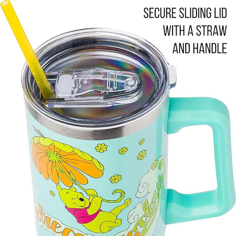 Silver Buffalo Disney Winnie the Pooh “Dreamy Days” Retro Art Stainless Steel Tumbler with Handle and Straw, Fits in Standard Cup Holder, 40 Ounces (Pack of 12)