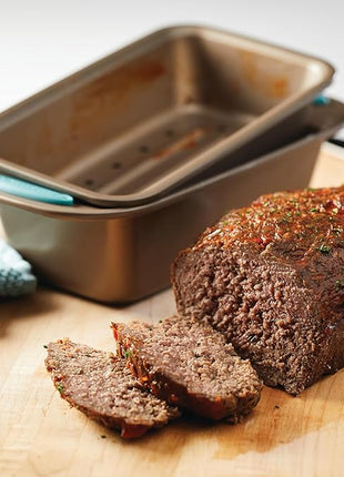 Rachael Ray 47578 Cucina Nonstick Bakeware Set with Grips Includes Nonstick Bread Pan, Baking Sheet, Cookie Sheet, Baking Pans, Cake Pan and Muffin Pan - 10 Piece, Latte Brown with Agave Blue Grips