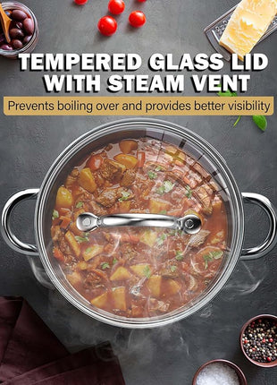 Cook N Home Sauce Pot Stainless Steel Stockpot with Glass Lid, Basic Saucier Casserole Pan Set, 6 Piece Set