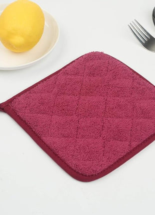 100% Cotton Kitchen Everyday Basic Terry Pot Holder Heat Resistant Coaster Potholder for Cooking and Baking Set of 5 Wine