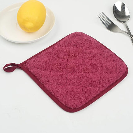 100% Cotton Kitchen Everyday Basic Terry Pot Holder Heat Resistant Coaster Potholder for Cooking and Baking Set of 5 Wine
