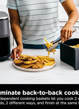 Ninja DZ401 Foodi 10 Quart 6-in-1 DualZone XL 2-Basket Air Fryer with 2 Independent Frying Baskets, Match Cook & Smart Finish to Roast, Broil, Dehydrate for Quick, Easy Family-Sized Meals, Grey
