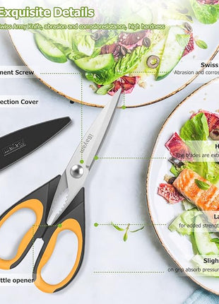 Kitchen Scissors, iBayam 2-Pack Multipurpose Kitchen Shears, 8.5 Inch Heavy Duty Dishwasher Safe Food Cutting, Stainless Steel Sharp Cooking Scissors for Kitchen, Chicken, Poultry, Fish, Meat, Herbs