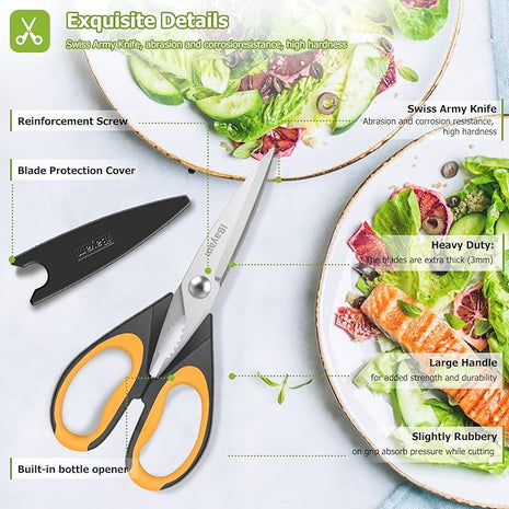 Kitchen Scissors, iBayam 2-Pack Multipurpose Kitchen Shears, 8.5 Inch Heavy Duty Dishwasher Safe Food Cutting, Stainless Steel Sharp Cooking Scissors for Kitchen, Chicken, Poultry, Fish, Meat, Herbs