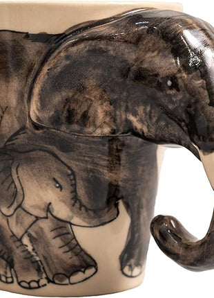 IYARA CRAFT 3D Elephant Mug 11oz – Handcrafted Ceramic Coffee Cup with Sculpted Elephant Handle, Microwave & Dishwasher Safe, Unique Wildlife Gift for Animal Lovers, Women, Christmas & Holiday Gifts