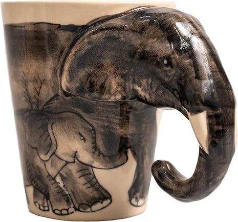 IYARA CRAFT 3D Elephant Mug 11oz – Handcrafted Ceramic Coffee Cup with Sculpted Elephant Handle, Microwave & Dishwasher Safe, Unique Wildlife Gift for Animal Lovers, Women, Christmas & Holiday Gifts