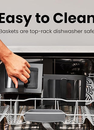 CHEFMAN 6 Quart Dual Basket Air Fryer Oven with Easy View Windows, Sync Finish, Hi-Fry, Auto Shutoff, 2 Independent 3Qt Nonstick Dishwasher Safe Frying Baskets, Digital Double Air Fryer - Black