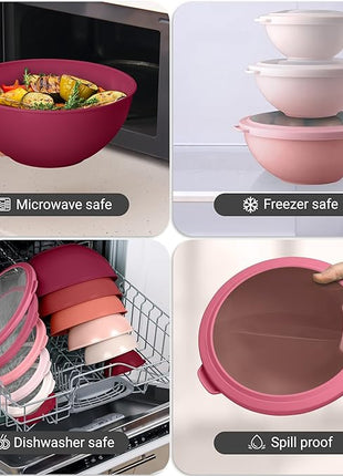 Zulay Kitchen 12 Piece Plastic Mixing Bowls with Leak-Proof Lids Set - Microwave and Freezer Safe Kitchen Mixing Bowls for Preparing, Serving and Storing - Large Nesting Bowls (Red Ombre)