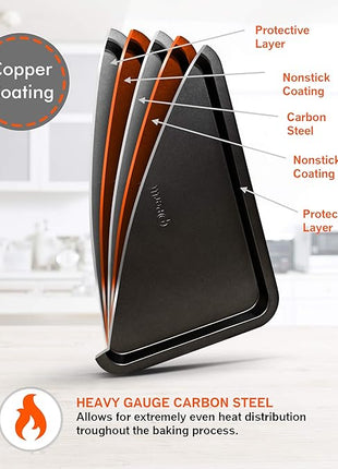 Perlli Baking Pan 10 Piece Set Nonstick Carbon Steel Gray Oven Bakeware Kitchen Set, 2 Cookie Sheets, 2 Round Cake Pans, Square Pan, Roasting Pan, Loaf Pan, Crisp Pan, Pizza Crisper, & Muffin Pan