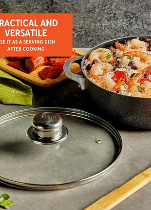 IMUSA 6.9qt Charcoal Aluminum Nonstick Caldero with Glass Lid, Black