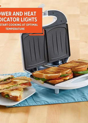 IMUSA 2 Slot Electric Sandwich Maker White Nonstick Press for Grilled Sandwiches and Quick Snacks