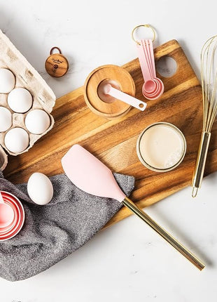Pink and Gold Kitchen Utensils Set - 17-Piece Kitchen Tools Include Silicone Cooking Utensils, Spatula Holder, Measuring Cups and Spoons for Baking, Cooking - Stylish Pink Kitchen Accessories
