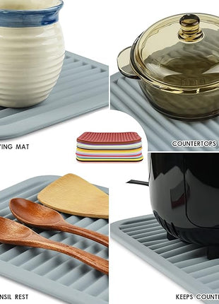 Smithcraft Silicone Trivets for Hot Dishes, Pots and Pans, Hot Pads for Kitchen, Heat Resistant Mat Quartz Countertops, Silicone Mats for Kitchen Counter, Table Pot Holders Trivet mat Set 2 Dark Grey