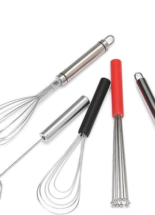 Flat Whisk Silicone Handle Non Slip 10" - 5 Wires Whisk with 10 Heads for Kitchen Cooking Color by Jell-Cell (Black)