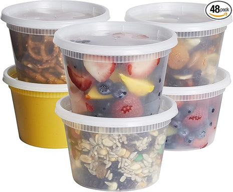 GUSTO [48 Sets 16 oz. Plastic Deli Disposable Food Storage Containers With Airtight Lids (Formerly Comfy Package)