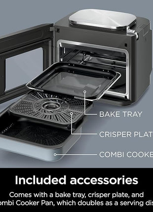 Ninja Combi All-in-One Multicooker, Oven, & Air Fryer, Complete Meals in 15 Mins, 14-in-1 Functions, Combi Cooker + Air Fry, Bake, Roast, Slow Cook and More, 3 Accessories, Stainless Steel, SFP701
