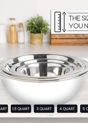 WHYSKO Meal Prep Stainless Steel Mixing Bowls Set, Home, Refrigerator, and Kitchen Food Storage Organizers | Ecofriendly, Reusable, Heavy Duty (White)