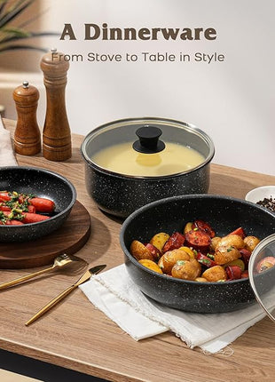 17 Pcs Pots and Pans Set Non Stick, Cookware Sets with Detachable Handle, Nonstick RV Kitchen Cooking Tools Removable Handles, Oven Safe, Induction Fast, Stackable Induction Cookware, Black