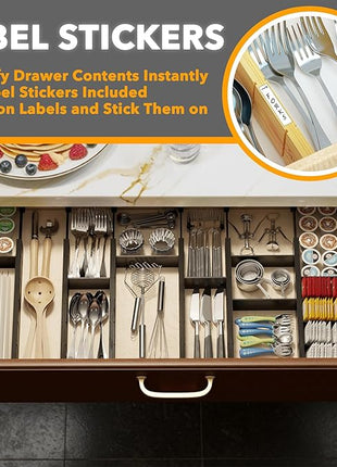 SpaceAid Bamboo Drawer Dividers with Inserts and Labels, Kitchen Adjustable Drawer Organizers, Expandable Organization for Home, Office, Dressers, 7 Dividers with 15 Inserts (17"-22" Black)