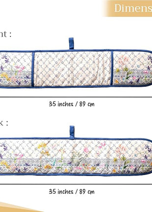 Maison d' Hermine Double Oven Mitts 100% Cotton 7"x35" Double Oven Mitt Heat Resistant BBQ Cooking Gloves with Loop, Baking, Grilling, Home, Kitchen, Handling Hot Pans Spring Summer (Faience)