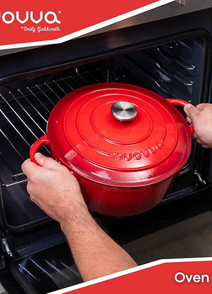 Cast Iron Dutch Oven with Lid – Non-Stick Ovenproof Enamelled Casserole Pot – Sturdy Dutch Oven Cookware – Red, 7.3-Quart, 30cm – by Nuovva