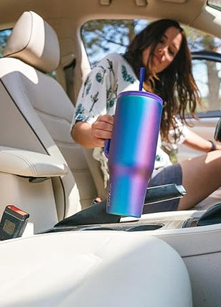 IRON °FLASK Co-Pilot Insulated Mug w/Straw & Flip Cap Lids - Cup Holder Bottle for Hot, Cold Drink - Leak-Proof - Water, Coffee Portable Travel Mug - Burgundy, 32 Oz