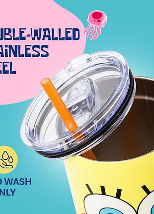 Silver Buffalo SpongeBob SquarePants Stainless Steel Tumbler with Handle, Fits in Standard Cup Holder, 40 Ounces