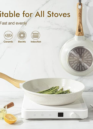 SENSARTE Nonstick Ceramic Frying Pan Skillet, 8-Inch Omelet Pan, Healthy Non Toxic Chef Pan, Induction Compatible Egg Pan with Heat Resistant Handle, PFAS-Free, White