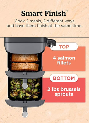 Ninja Air Fryer, 10QT DoubleStack XL 2-Basket, Compact Design, Cooks 5lb Whole Chicken, Feeds Up to 8 People, 6-in-1 Air Fryer, Roast, Bake & More, Easy to Clean, Dishwasher Safe Parts, Grey, SL401