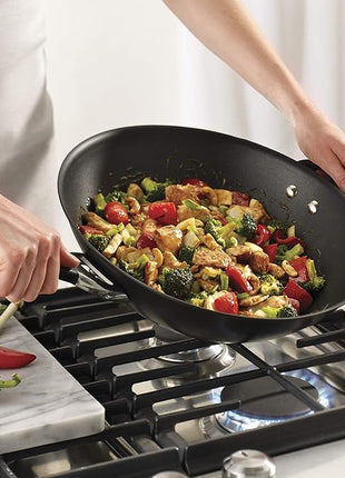 Circulon Symmetry Hard Anodized Nonstick Stir Fry / Wok Pan with Helper Handle - 14 Inch, Black