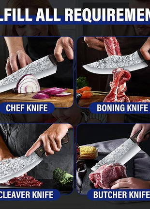 DRAGON RIOT Chef Butcher Knife Set for Meat Cutting, 4 Pcs Japanese Forged Chef Knives Set for Men and Women Gift for Men