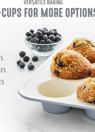 GreenLife 12-Cup Muffin Pan, PFAS-Free Healthy Nonstick Baking Tray, 11.4" x 1.9" x 15.9", Durable Ceramic Bakeware, Cupcakes, Egg Bites, Tarts, Brownies, Gray