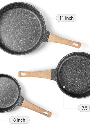 Frying Pans Nonstick, Induction Frying Pan Set Granite Skillet Pans for Cooking Omelette Pan Cookware Set with Heat-Resistant Handle, Christmas Gift for Women (8" &9.5" &11")