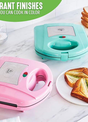 GreenLife Electric Waffle Sandwich Maker, Toaster, Panini Press with Healthy Ceramic Nonstick Plates, Perfect for Tuna Melts, Crispy Rice, Grilled Cheese, LED Indicator Light, PFAS-Free, Turquoise
