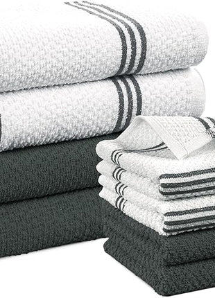 Casa Platino 8PC Cotton Kitchen Towels, 16"x26", Summer Grey Kitchen Towels