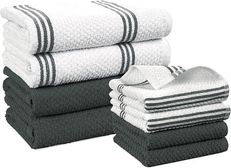 Casa Platino 8PC Cotton Kitchen Towels, 16"x26", Summer Grey Kitchen Towels