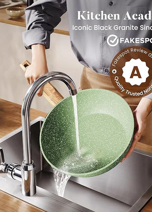 Kitchen Academy 17 Pieces Induction Cookware Set with Griddle, Green Granite Pots and Pans Set Non Stick, Healthy Nonstick Cooking Pans Set