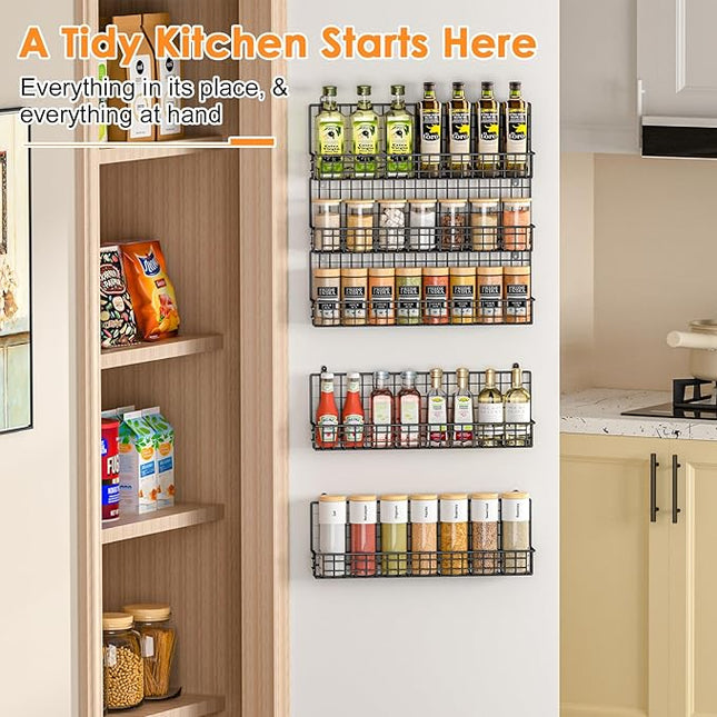 X-cosrack Spice Rack Organizer, 5-Tier Wall Spice Rack, Stackable Hanging Spice Jars Storage Racks, Great for Kitchen and Pantry, Up to Storage 48 Jars(Patent No.:D909138S)