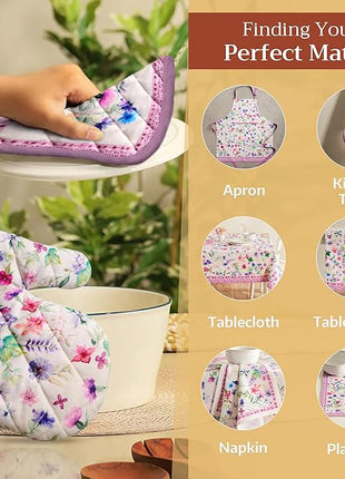 Maison d' Hermine Oven Gloves 100% Cotton Oven Mitt 7" x 13" with Loop Heat Resistant, BBQ, Cooking Gloves, Baking, Grilling, Kitchen, Handling Hot Pans Spring/Summer (Pack of 1, Chardon)