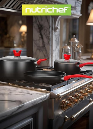 NutriChef 21-Piece Nonstick Cookware Set - PTFE/PFOA/PFOS Free Heat Resistant Lacquer Kitchen Ware Pots Pan w/ Cool-Touch Handles, Saucepan, Fry Pans, Lid, Bakeware, For Gas Electric Ceramic Cooktops
