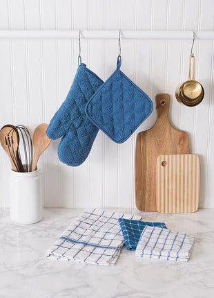 DII Basic Terry Collection 100% Cotton Quilted, Oven Mitt, Blue, 2 Piece