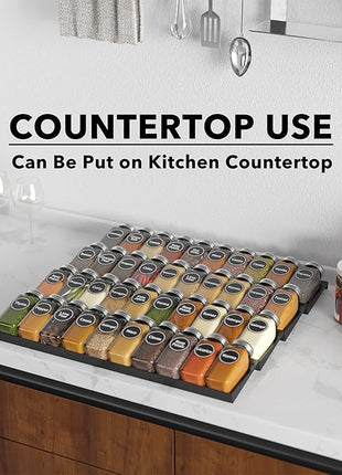 SpaceAid Spice Drawer Organizer with 40 Spice Jars, 386 Spice Labels, 4 Tier Seasoning Rack Tray Insert for Kitchen Drawers, 18.5" Wide x 17.5" Deep