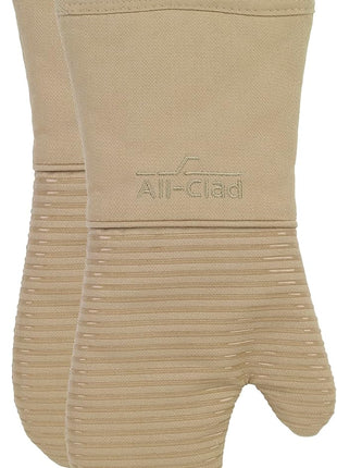 All-Clad Silicone Oven Mitts: Heat Resistant up to 500 Degrees - 100% Cotton & Silicone, 14"x7" Oven Mitt for Kitchen and Barbeque, 2-Pack, Cappuccino