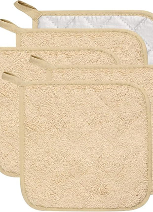 100% Cotton Kitchen Everyday Basic Terry Pot Holder Heat Resistant Coaster Potholder for Cooking and Baking Set of 5 Light Brown