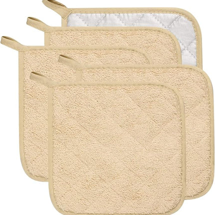 100% Cotton Kitchen Everyday Basic Terry Pot Holder Heat Resistant Coaster Potholder for Cooking and Baking Set of 5 Light Brown
