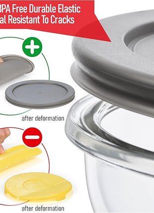 Set of 6 Stackable Space-Saving Nesting Glass Bowls with BPA Free Lids for Foodprep, Storage, Baking, Mixing & Cooking, Microwave Safe - Durable Inert Borosilicate Glass